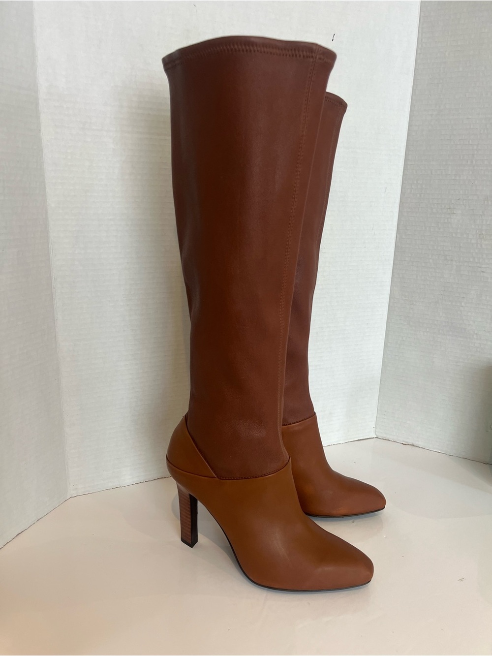Reiss Cressida Caramel Brown Leather Knee High Heeled Boots Size 38/ 8 - Picture 3 of 14